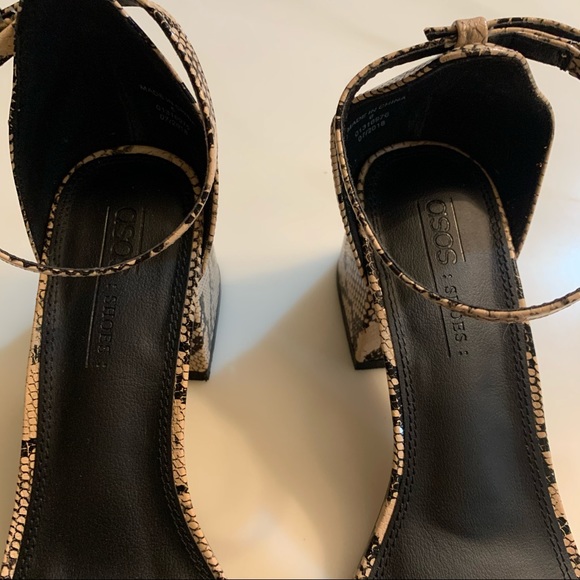 Women’s ASOS Design Snake Print Block Heeled Sandals With Ankle Strap - Picture 6 of 13